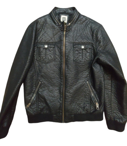 Campera Negra Cuero Americanino Talle L (Usado)