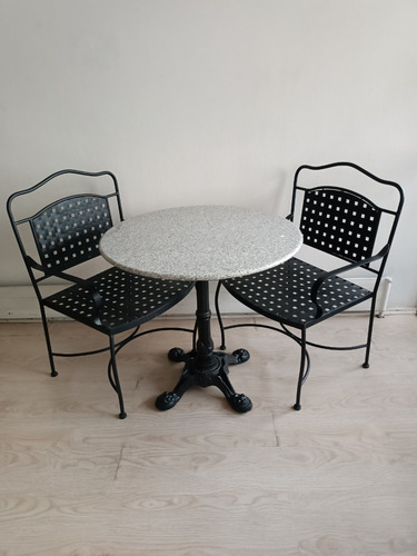 Juego Terraza Frances Forjado Mesa Mármol Con 2 Sillas