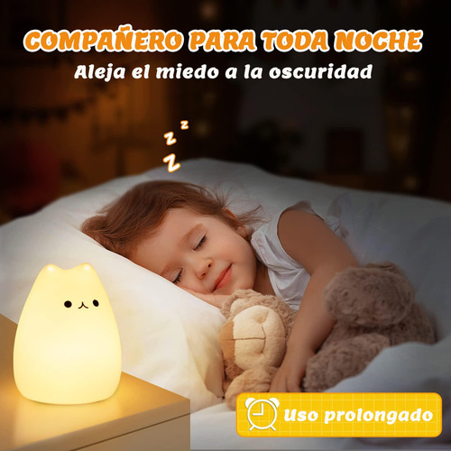 Luz Nocturna Gato Silicona 7 Colours Para Bebé Niño Regalos