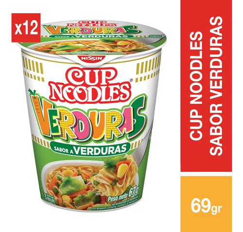 Sopa Instantánea Cup Noodles Nissin Sabor Verduras - 12 Uds