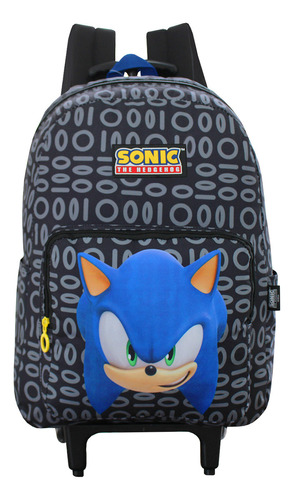 Mochila Infantil De Rodas Reforçada Sonic Knuckles Luxcel Cor Preto Desenho Do Tecido Sonic The Hedgehog