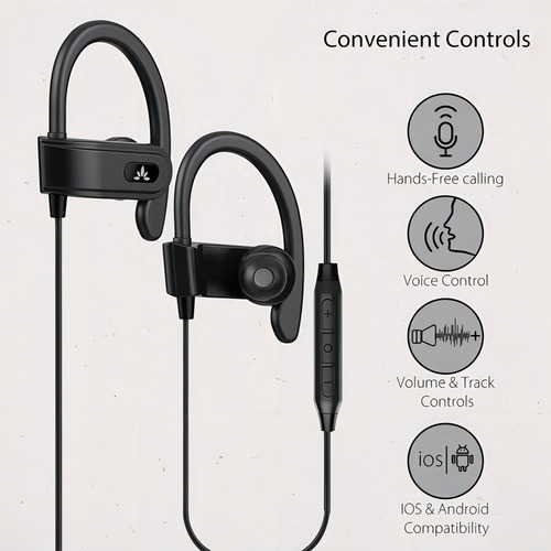 Avantree E171 Auriculares Deportivos Con Cable Y Micrófono, Color Black