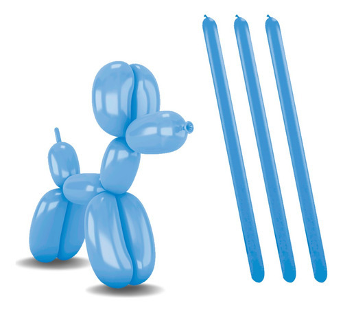 Balão Espaguete Big 260 Bexiga Canudo Liso 50 Unidades Cor Liso Azul Claro