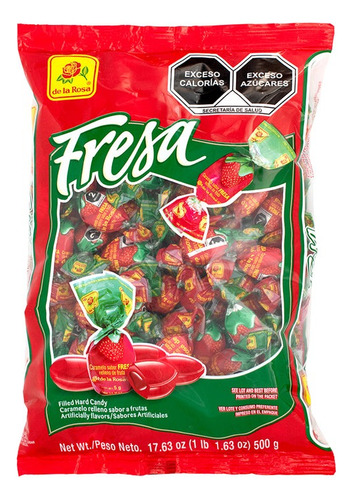 Caramelo Relleno Sabor Fresa 100pz De La Rosa Dulce Fruta