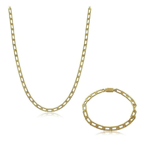 Conjunto Corrente + Pulseira Ouro 18k - 60cm, 6mm