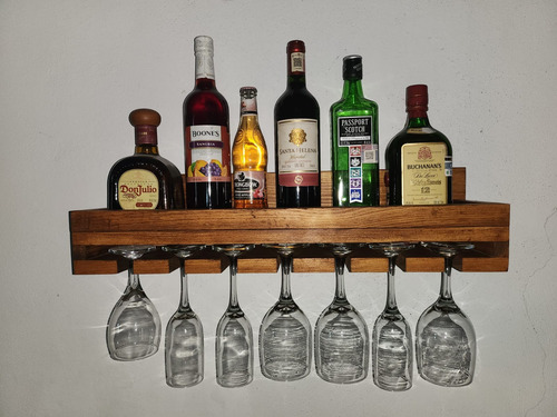 Repisa Cava Bar Para Botellas Y Copas En Madera Nogal Clásico