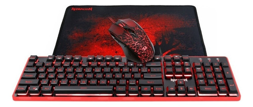 Kit de teclado y mouse gamer Redragon S107 Inglés US de color negro