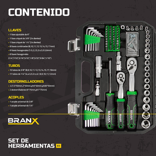 Set Juego Herramientas Maletin Branx 105 Pzas C Vanadio B3