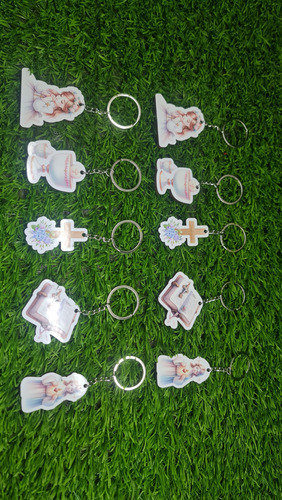 10 Llaveros En Madera Mdf Comunión/confirmación Rosa 5 Cm