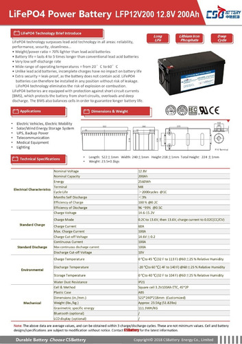 Imagen 2 de 3 de Bateria Solar Litio Lifepo4 200ah 12v Lithium 3.500 Ciclos