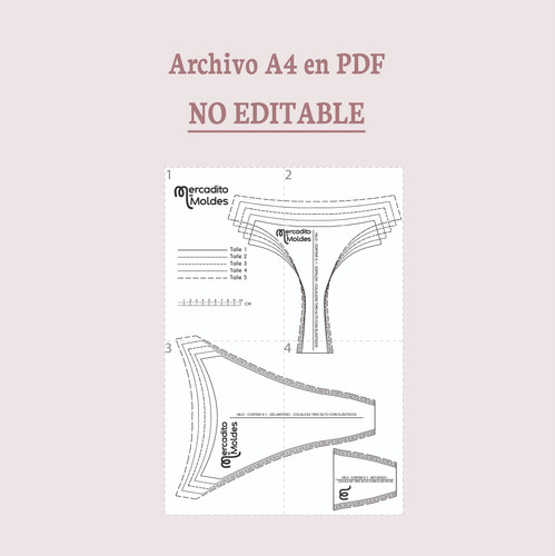 Molde Digital Bralette Con Pinzas En Pdf - Pack 5 Talles 1 Al 5