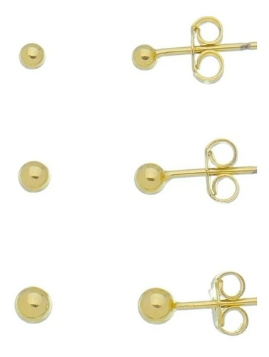 Imagem 3 de 4 de Conjunto 3 Brincos 3 Furos Banhado A Ouro 18k Kit Brincos