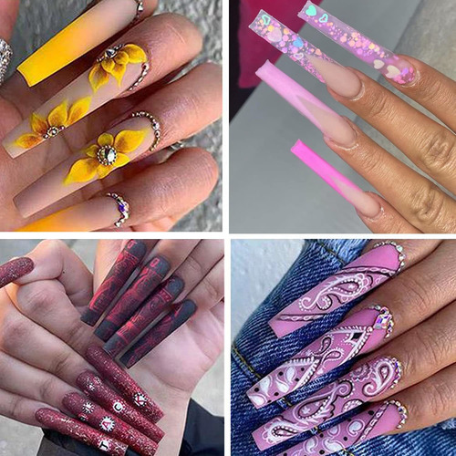 500 Puntas De Uñas Postizas Transparentes Extra Largas En C,