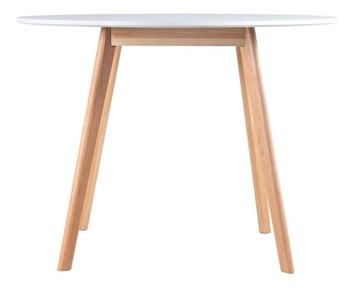 Mesa De Jantar Redonda 100 Cm + 3 Cadeiras Estofadas Leda Cor Mesa branco com cadeiras nude