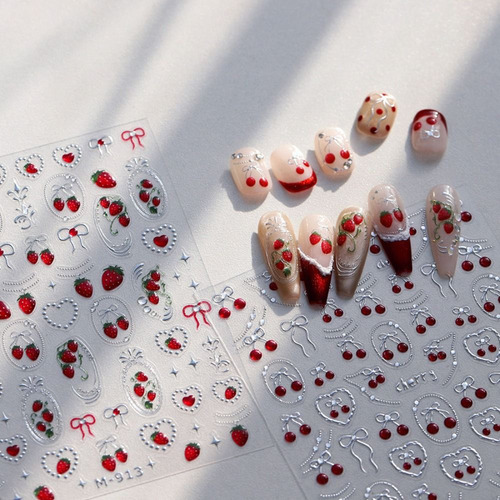 Adesivos De Unhas Sweet Fruits 5d Strawberry Cherry