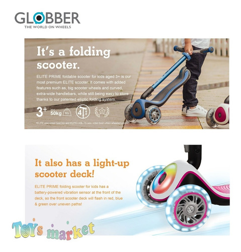 Imagen 7 de 9 de Globber Elite Lights Plegable Con Luces 4 Alturas Monopatin
