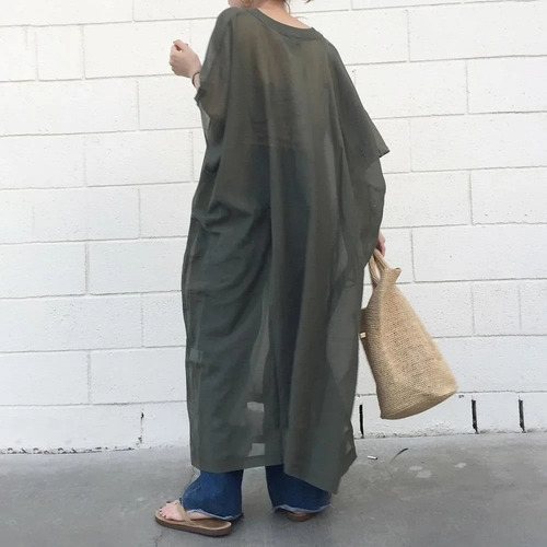 Vestido Midi Holgado De Algodón Para Verano 2024, Estilo Max