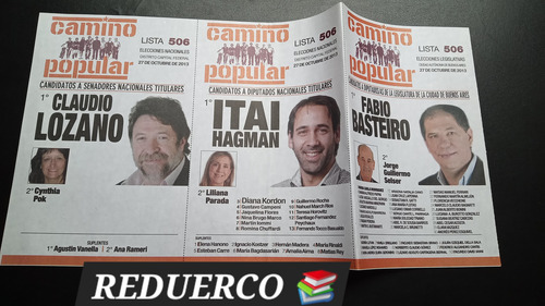 Boleta Electoral 2013 Lozano Itai Basteiro C. Popular 27/10 (Usado)
