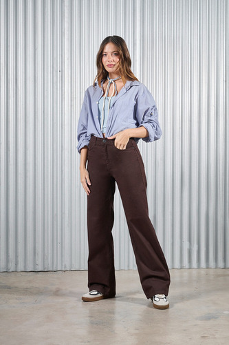 Pantalon Wide Leg Cenitho Chocolate Clasico Elastizado