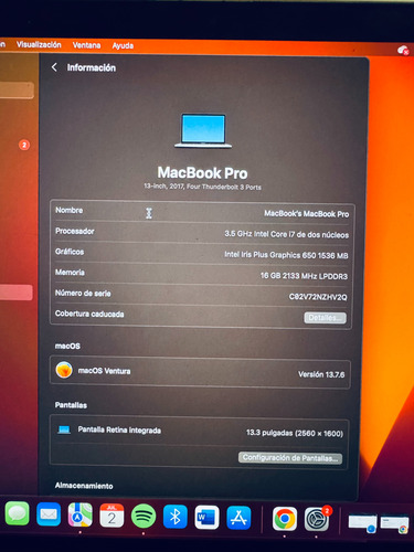 Macbook Pro 2017 13 Modelo A1706 Intel Core I7 Con Touch Gris (Reacondicionado)