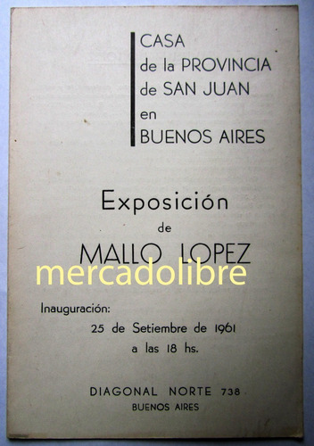 Catálogo Mallo Lopez 1961 Exposicion Muestra Casa De La Prov