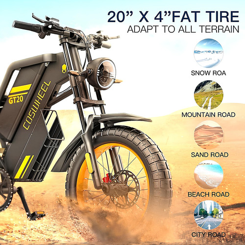 Coswheel Gt20 Bicicleta Moto Elétrica 1500w Freio Hidráulico 55km/h 90km De Autonomia Cambio Shimano Preto