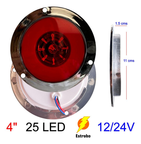 Kit Plafon Redondo 4 25led Gel/estrobo 12-24v Crom (6)pzas