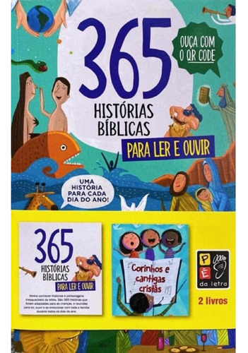 Livro 365 Histórias Bíblicas + Corinhos E Cantigas Cristãs Para Ler E Ouvir - Box 2 Livros