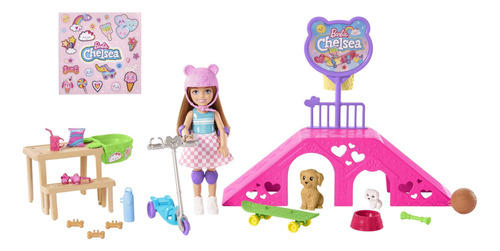 Barbie Chelsea Doll & Skate Park Playset Con 2 Cachorros, R.