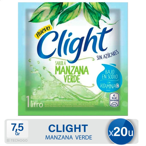 Jugo En Polvo Clight Manzana Verde Vitaminas C + D X20 Unid