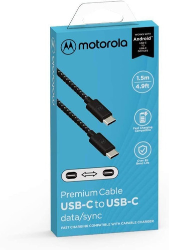 Cable Type C A Type C Motorola Carga Rápida Reforzado 1.5m Color Negro