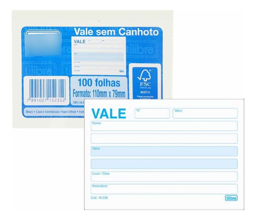 Bloco Vale Sem Canhoto Tilibra Pct Com 20 Unidades 100 Fls
