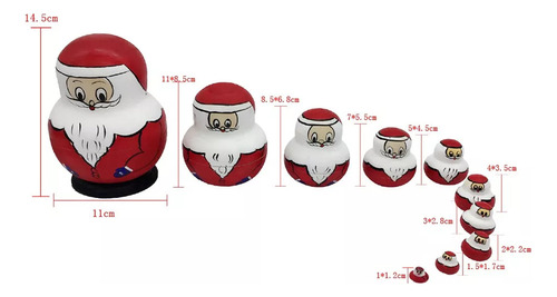 . Muñeca Rusa De Madera De Papá Noel De Navidad, 10 Piezas