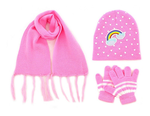 Set X 3 Invierno Gorro + Bufanda + Guantes Trendy Niña