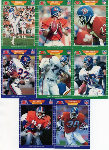 1989 Pro Set Denver Broncos ( 8 ) Set John Elway + 2 Rookies