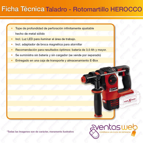 Imagen 7 de 8 de Rotomartillo Inalambrico Herocco 18v + Kit Bateria Grande