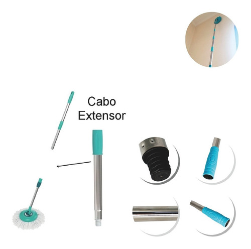 Imagem 1 de 8 de Cabo Extensor 50cm Esfregão Mop Giratorio Alongador 123util