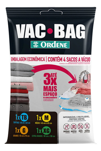 Kit 4 Saco À Vácuo Vários Tamanhos Armazenar Guardar Roupas