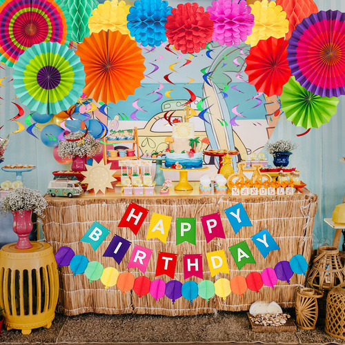 Set Decorativo Fiesta Cumpleañ, 28 Piezas, Pancarta Feliz Cu