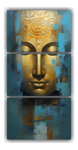 45x90cm Cuadro Abstracto Buda Dorado Azul Alta Resolución