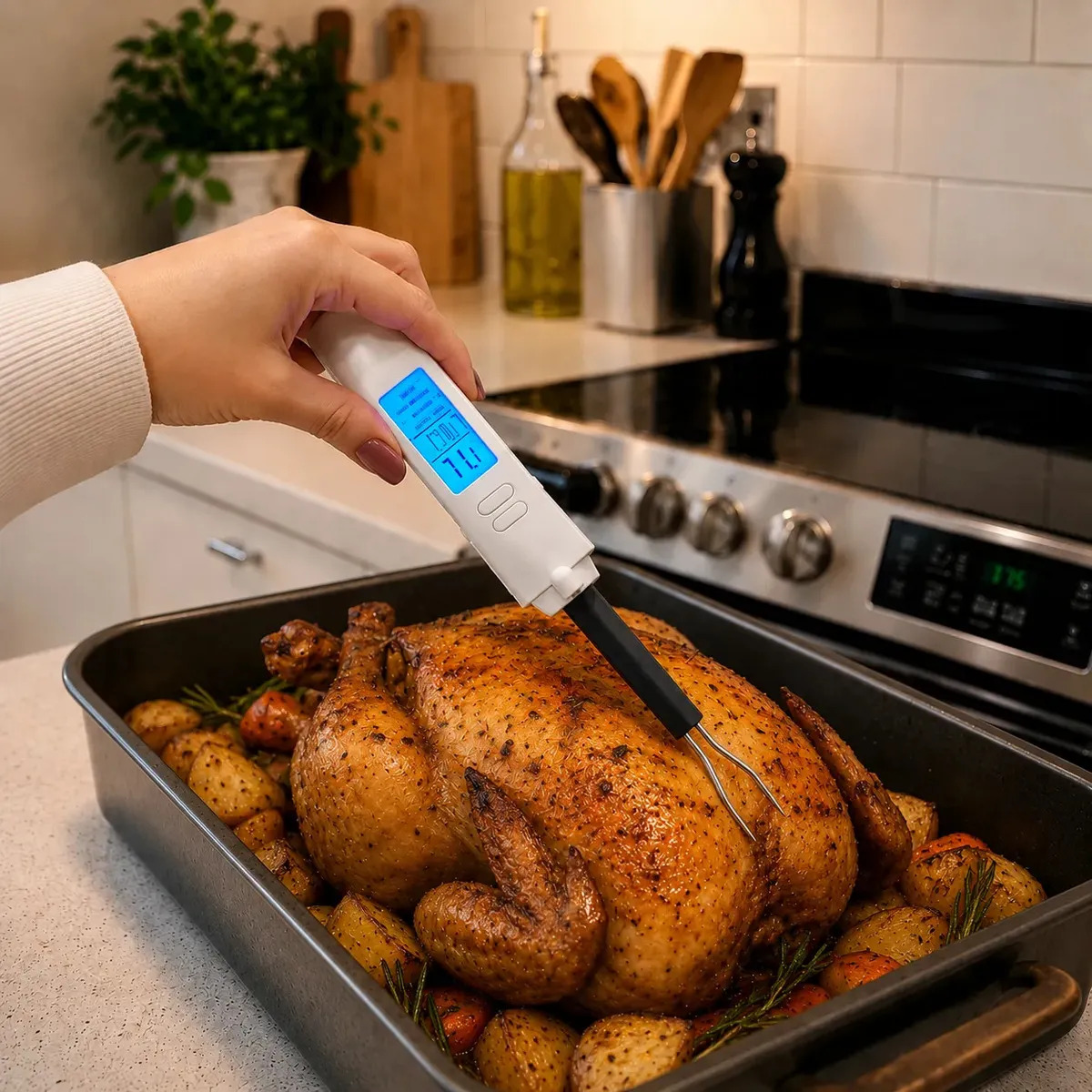 Termómetro Digital de Cocina con Tenedor y Luz LED para Carnes y Horno