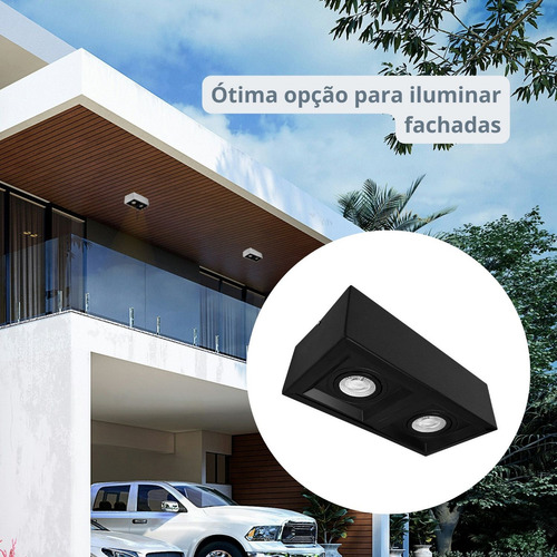 Spot Sobrepor Duplo Recuado De Teto Externo Fachada Megalux M2690dl Estrutura Preto 127/220v