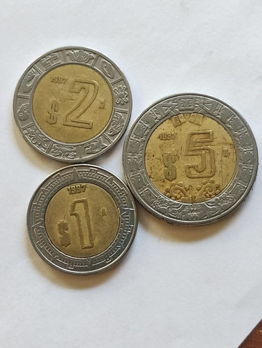 Lote De Monedas 1, 2 Y 5 Pesos Año 1997 ( 3 Pzas)
