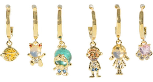 Set 6 Aretes Huggies Anime Doraemon En Chapa Oro 14k 