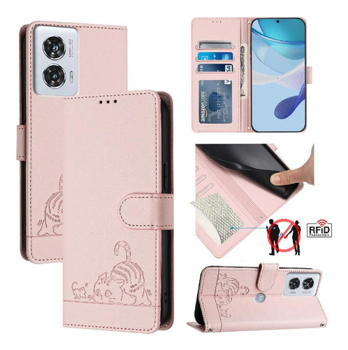 Funda For Motorola Edge 50 Fusion Cat Rfid Cartera Flip