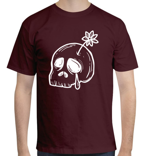 Playera Cuello Redondo Diseño Sad Flower Skull Dark