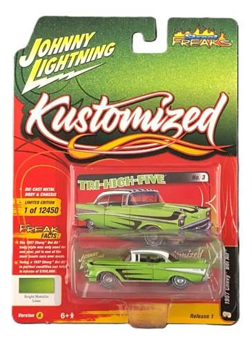 Johnny Lightning 1957 Chevy Bel Air Serie Street Freaks 1/64 Color Verde Lima
