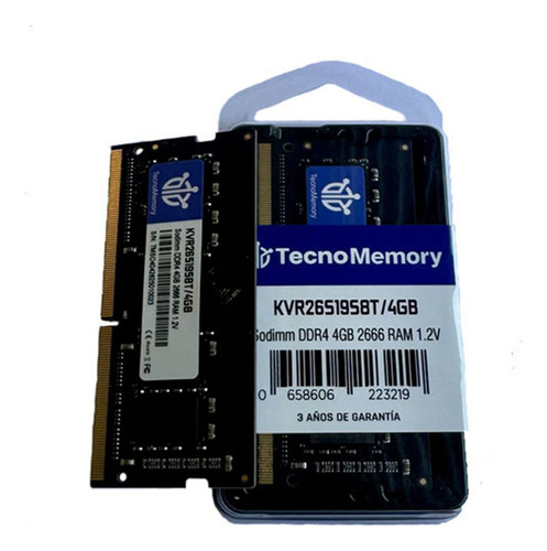 Memoria Ram Tecnomemory Sodimm Ddr4 4gb 2666mhz Kvr26s19s8t