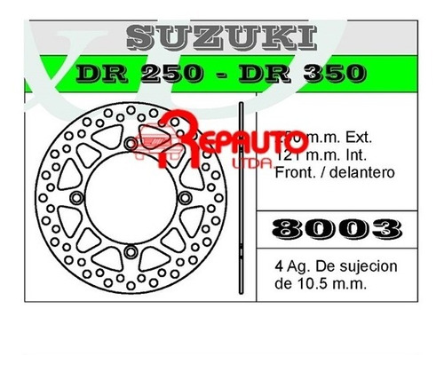  001.hd8003 Disco De Freno De Moto Suzuki Dr250/dr350 Tras