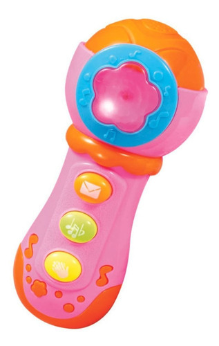 Mini Microfone Musicial Infantil Brinquedo Com Som Luzes Cor Rosa
